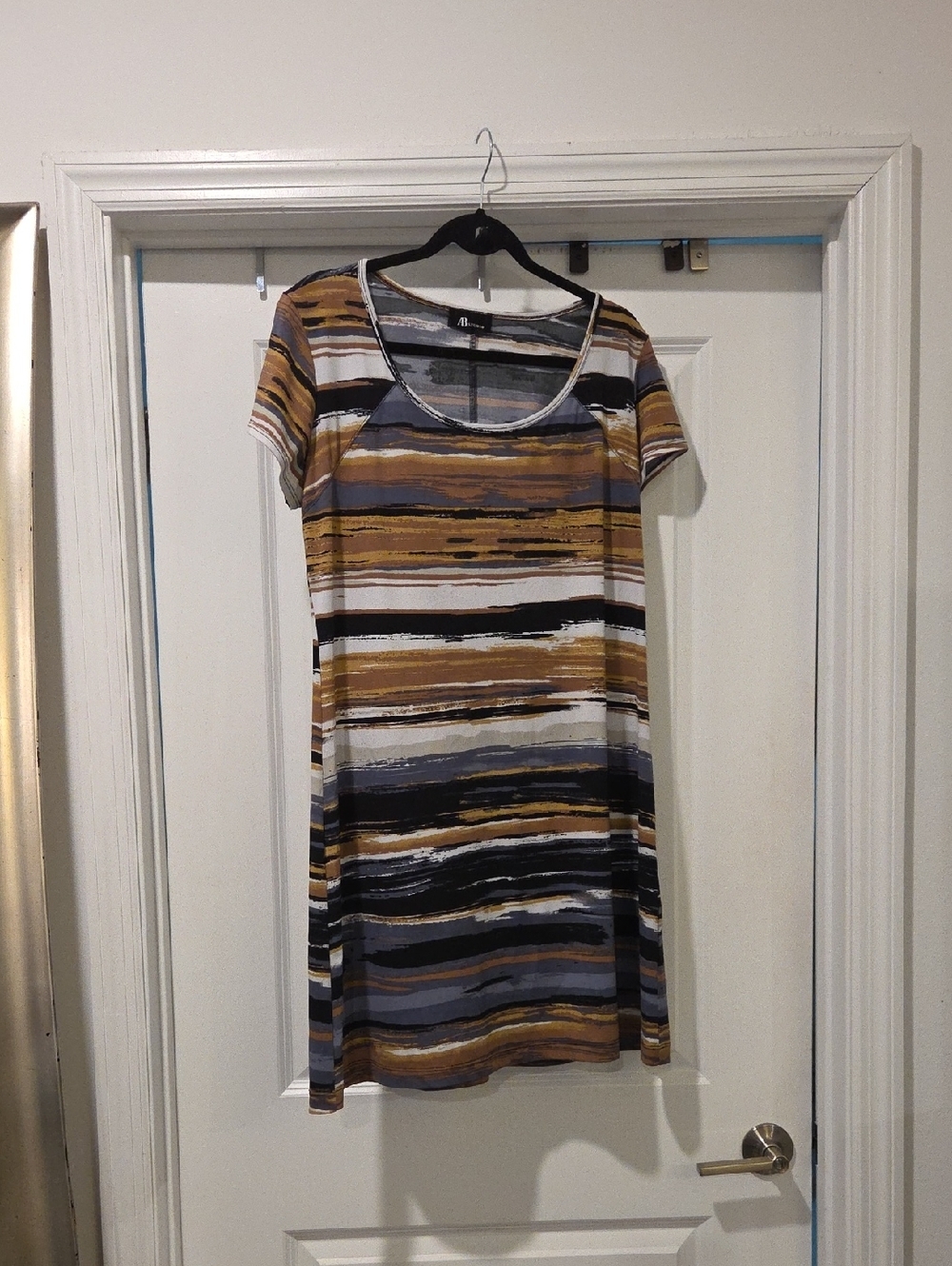 AB Studio Striped Mini Dress in Mustard, Black, Gray and White Size L!